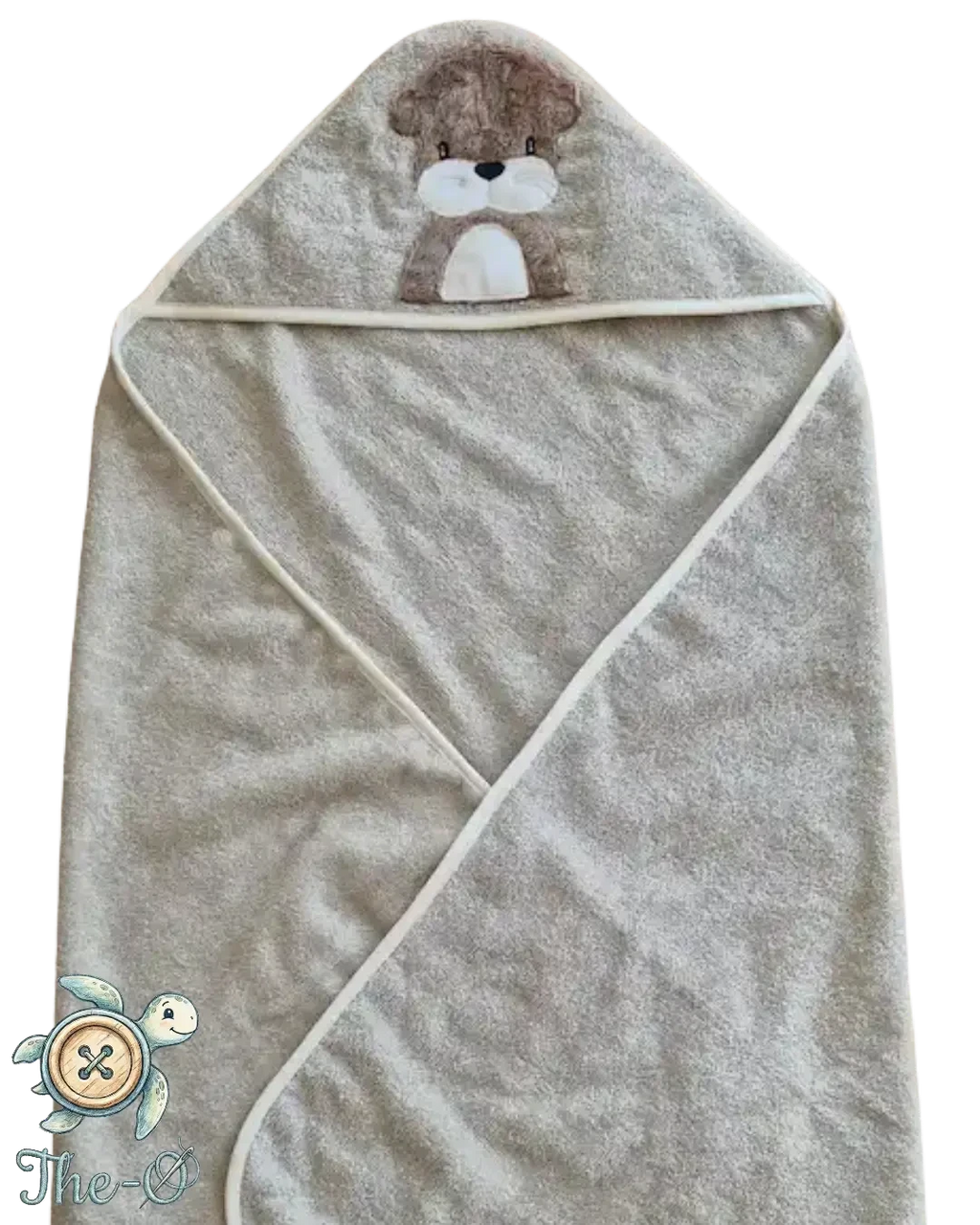 The-O flauschiges beiges Baby-Kapuzenhandtuch aus weichem Frottee mit niedlicher Tierapplikation auf der Kapuze