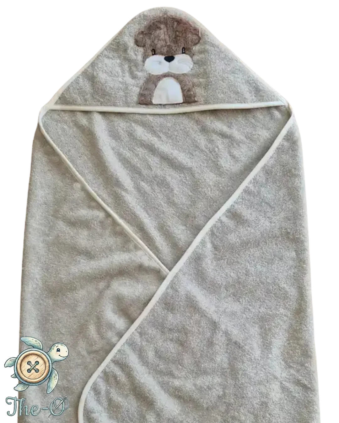 The-O flauschiges beiges Baby-Kapuzenhandtuch aus weichem Frottee mit niedlicher Tierapplikation auf der Kapuze